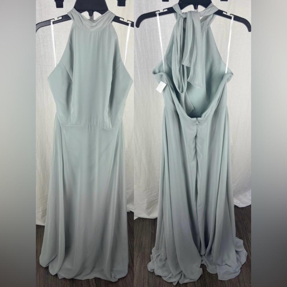 NWT After Six Willow Green Halter Bridesmaid Dress Wedding Guest Formal Gown